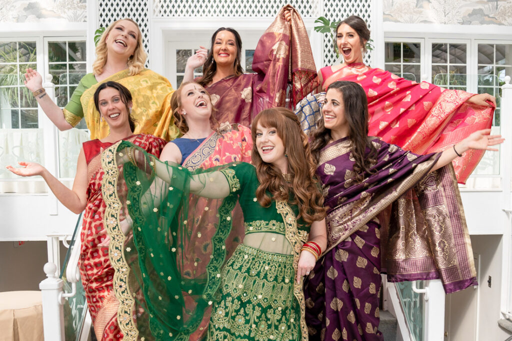 bridesmaids and bride in saris