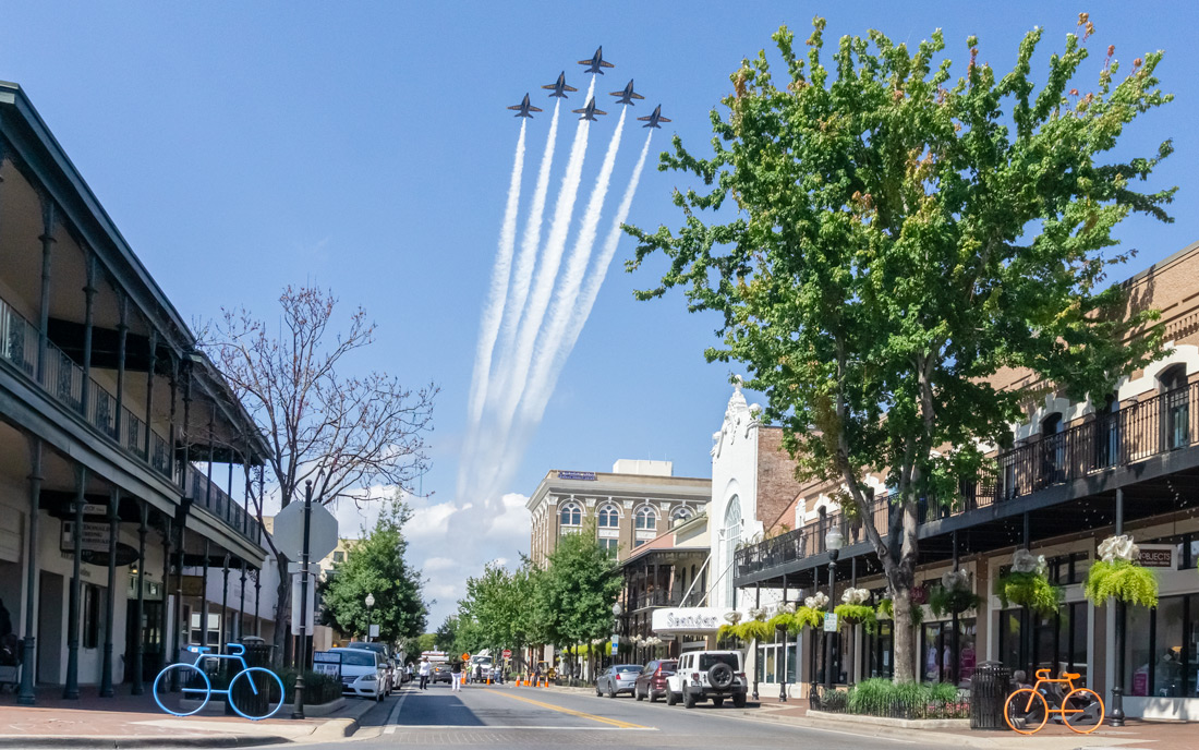 blue angels downtown flyover in pensacola florida